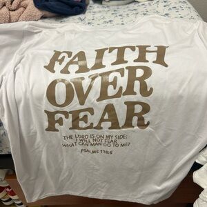 White T-Shirt with Gold Faith Over Fear Print